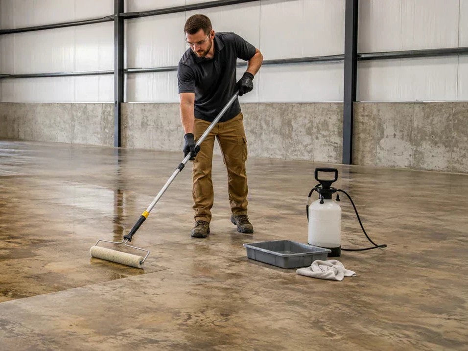 Concrete conctractor applying Sealer