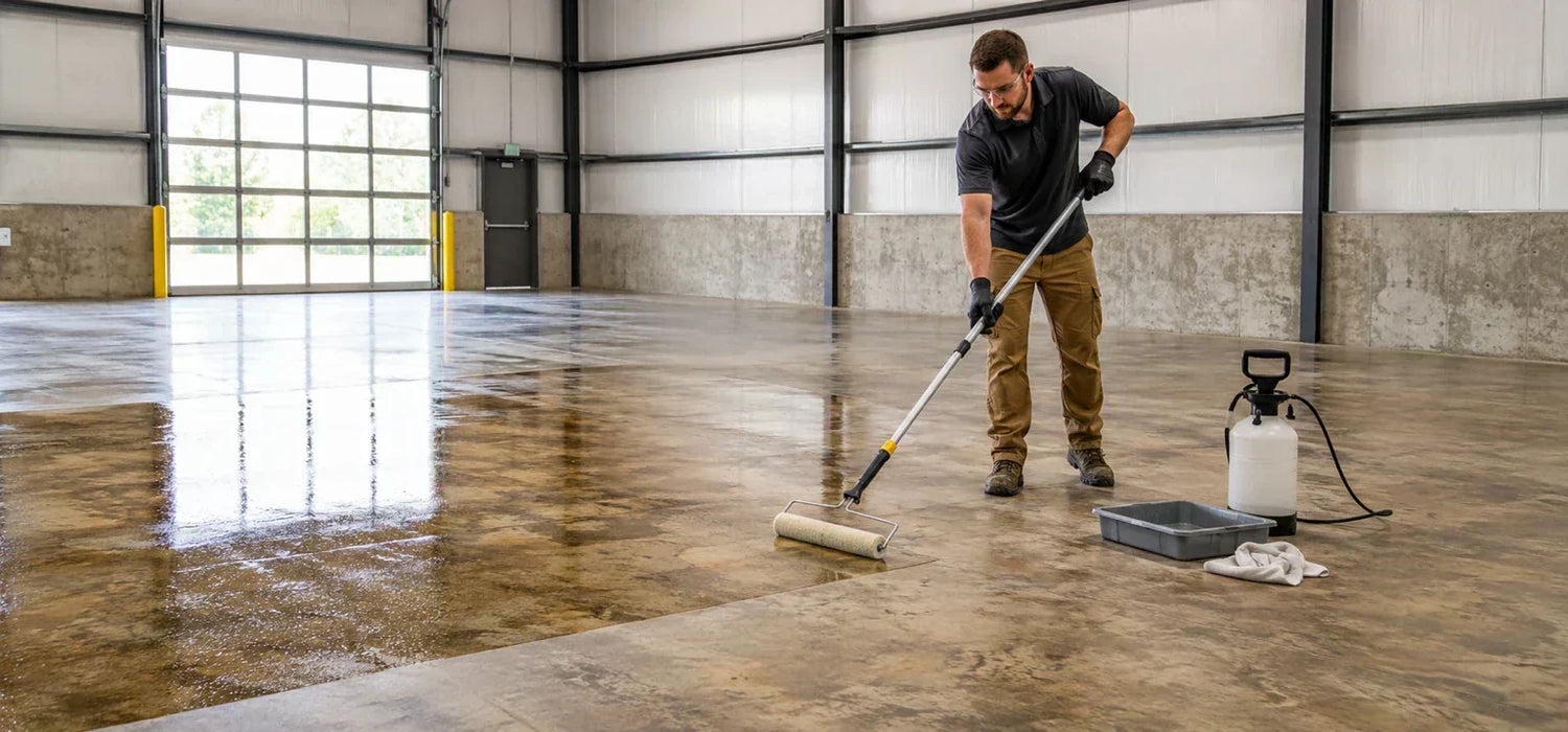 Concrete conctractor applying Sealer