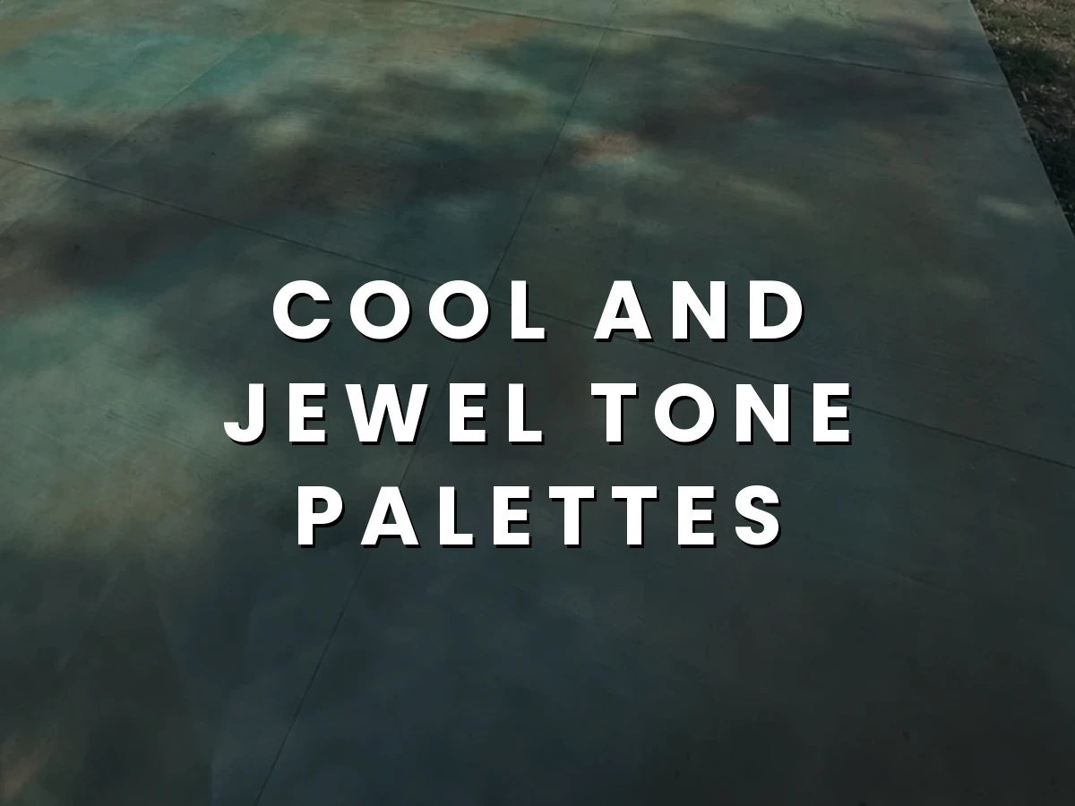 Turquoise and teal acid stained concrete patio slab