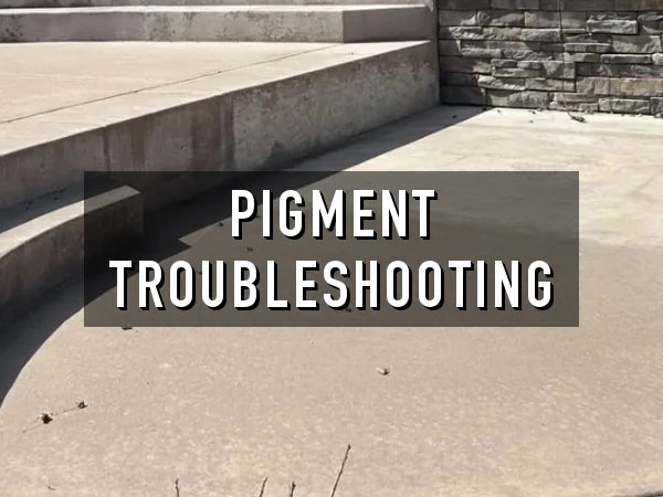 Pigment Troubleshooting title card over a faded integrally colored concrete patio