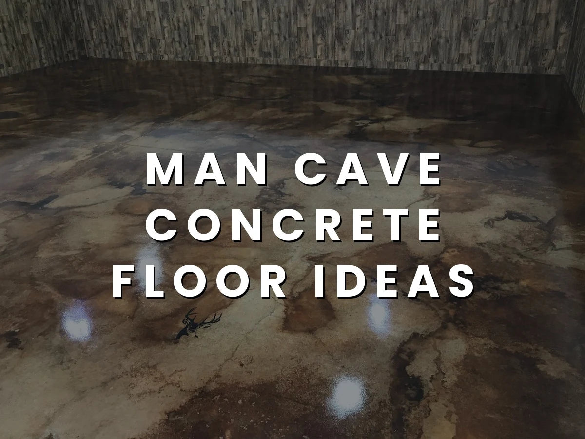 A fully stained and sealed man cave floor with a glossy, marbled finish in warm brown tones