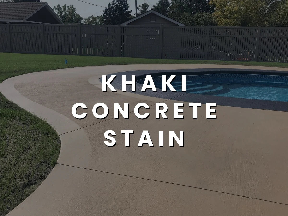 This broomed concrete pool patio is stained with a rich khaki shade