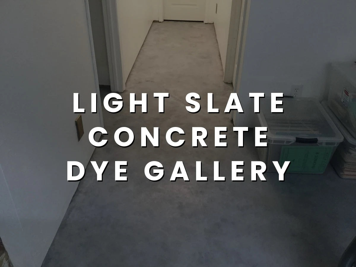 A basement concrete floor dyed in Stormy Gray, Light Slate and White
