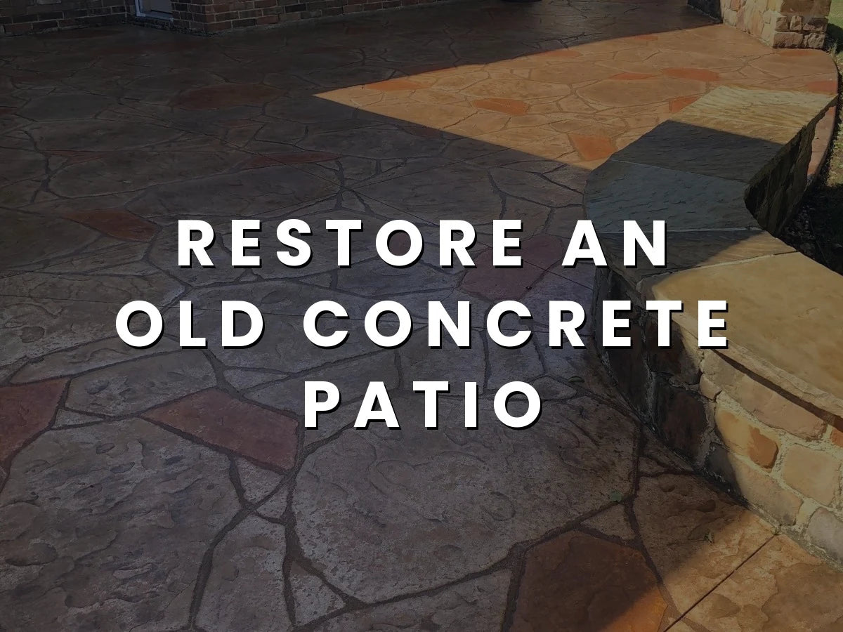 Tweed Antiquing Stain used to even out two different concrete slab colors placed over two years. Ssealed with Solvent-based, Satin Acrylic Sealer