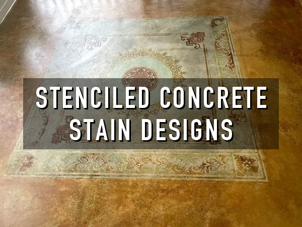 Stenciled Concrete Stain Designs — an ornate stencil medallion on a stained concrete porch floor