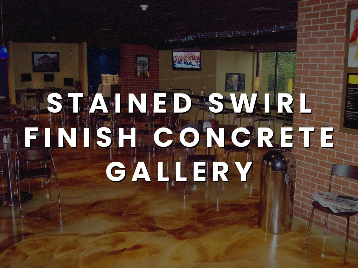 A restaurant floor resurfaced with a swirl finish concrete overlay and acid stained in Malayan Buff