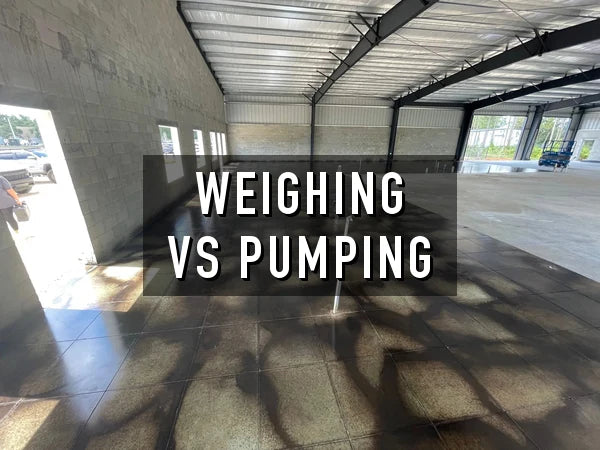 Weighing vs Pumping title card over a polished commercial concrete floor