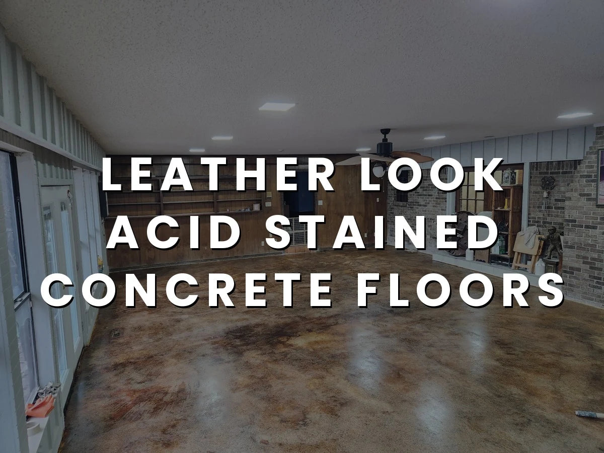Before and after of Clayton Foster's floor, bare concrete to a Desert Amber and Coffee Brown leather look