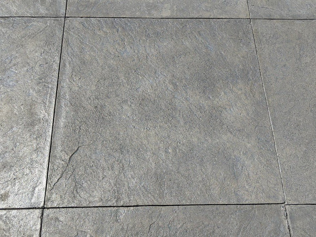 Hand-poured concrete squares stained Silver Gray Antiquing to look like slate