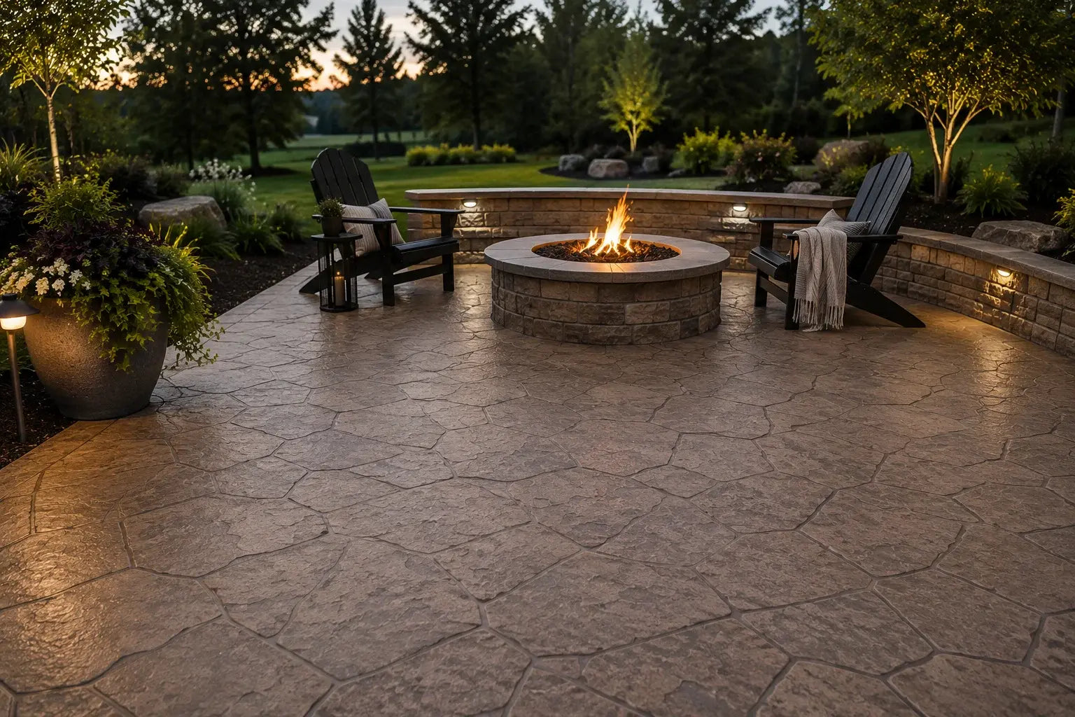 Cafe Royale EasyTint on a stamped concrete patio and firepit