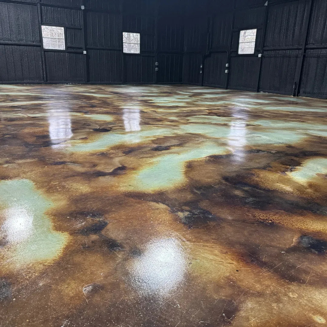 Concrete finished with ProWax Polish™ Concrete Floor Wax, Shop floor, before and after wax