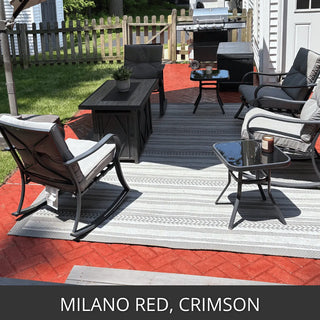 Stamped concrete patio with a fire table and outdoor seating, Antiquing™ Stamped Concrete Stain in Milano Red and Crimson