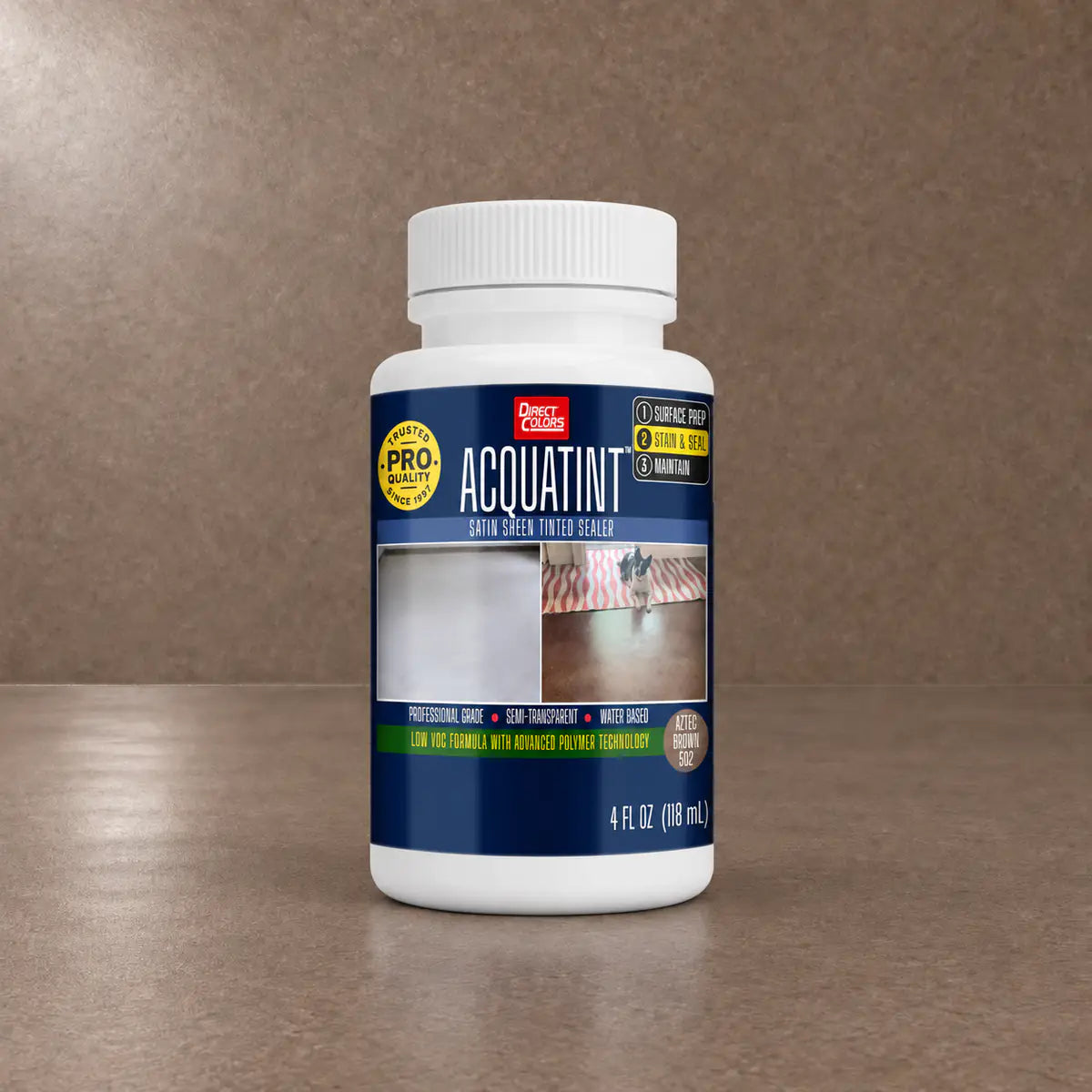 4 ounces of AcquaTint™ PRO Colored Sealer in 502 Aztec Brown