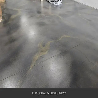Marbled sealed concrete floor in a large open room, AcquaTint™ PRO Colored Sealer in Charcoal and Silver Gray