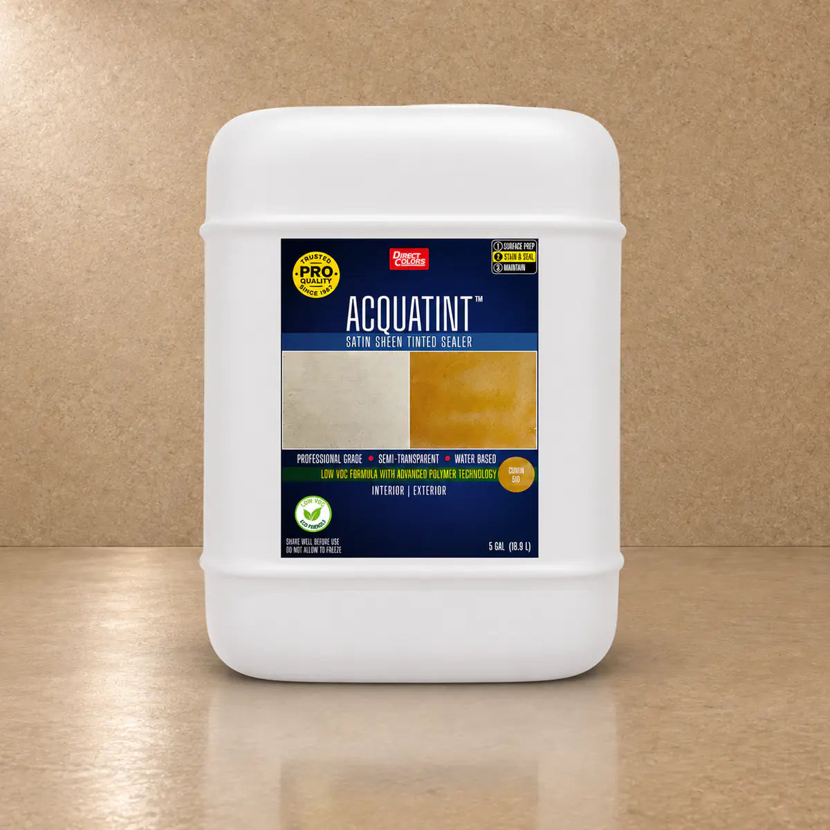 5 gallons of AcquaTint™ PRO Colored Sealer in 510 Cumin
