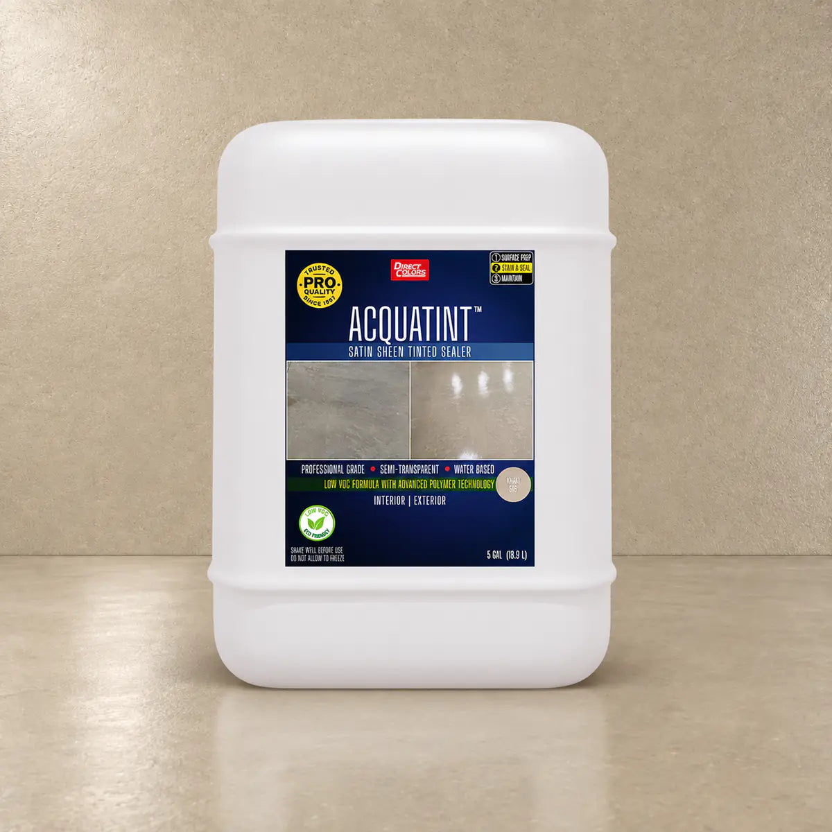 5 gallons of AcquaTint™ PRO Colored Sealer in 516 Khaki