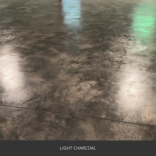 Marbled sealed concrete floor with a high gloss finish, AcquaTint™ PRO Colored Sealer in 517 Light Charcoal