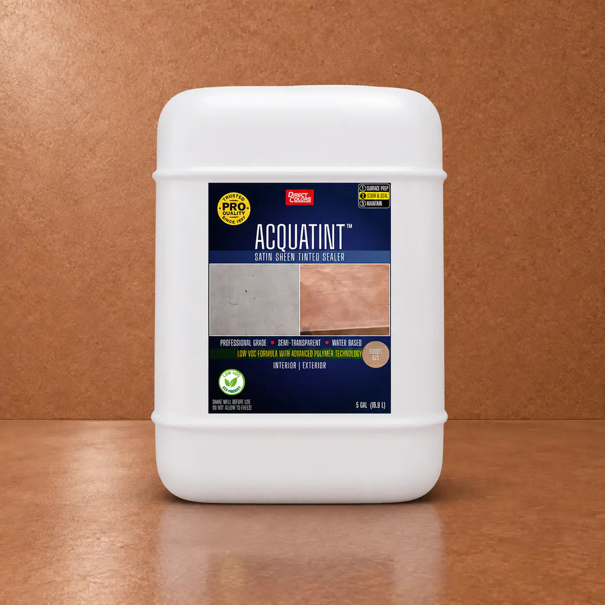 5 gallons of AcquaTint™ PRO Colored Sealer in 523 Russet