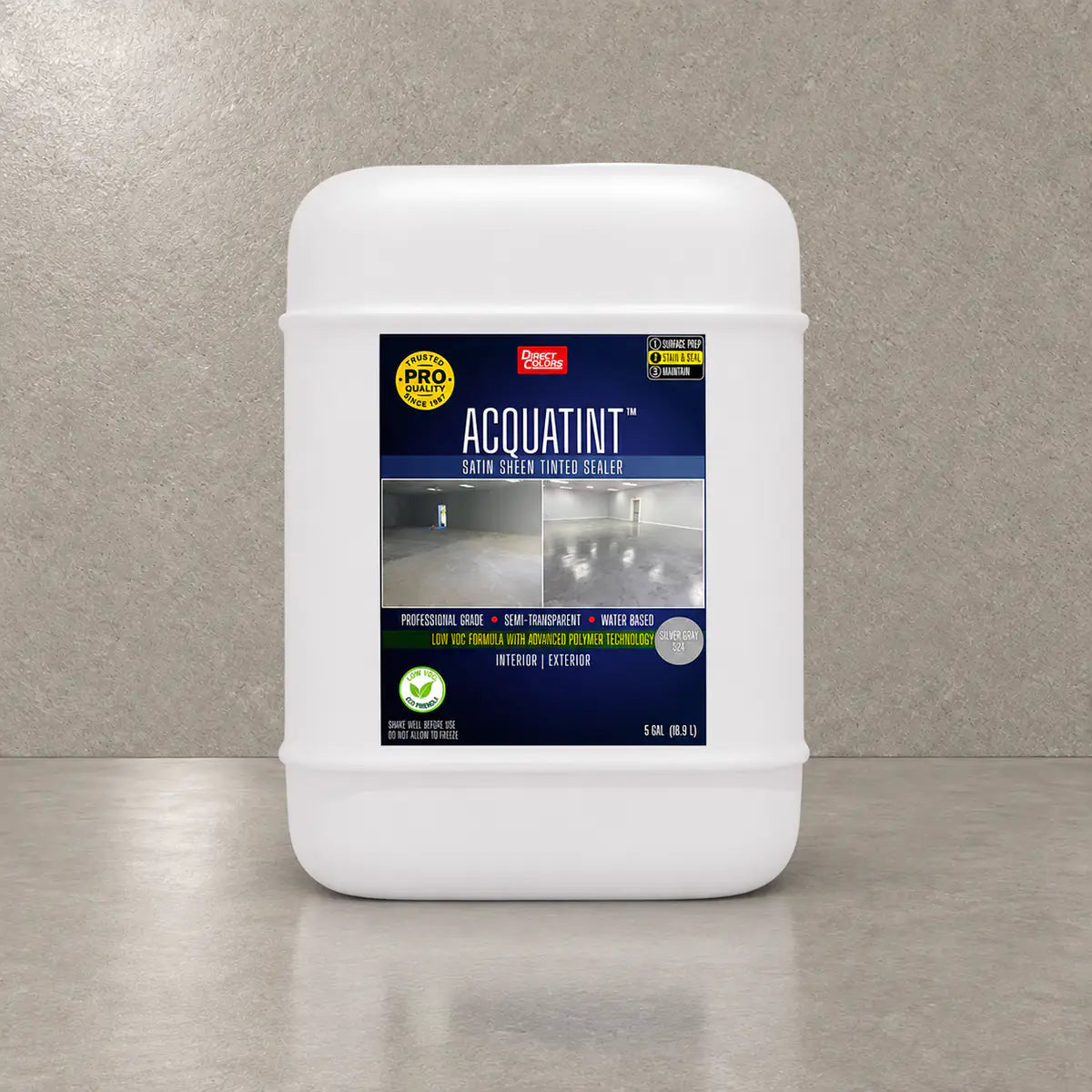 5 gallons of AcquaTint™ PRO Colored Sealer in 524 Silver Gray