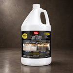 Gallon bottle of EverStain concrete acid stain against a textured brown background