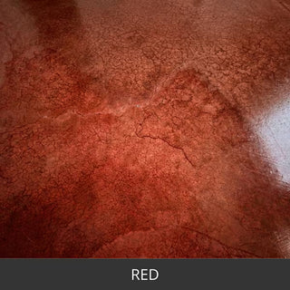 Close view of a mottled red stained concrete floor, ColorWave® Stain in 615 Red