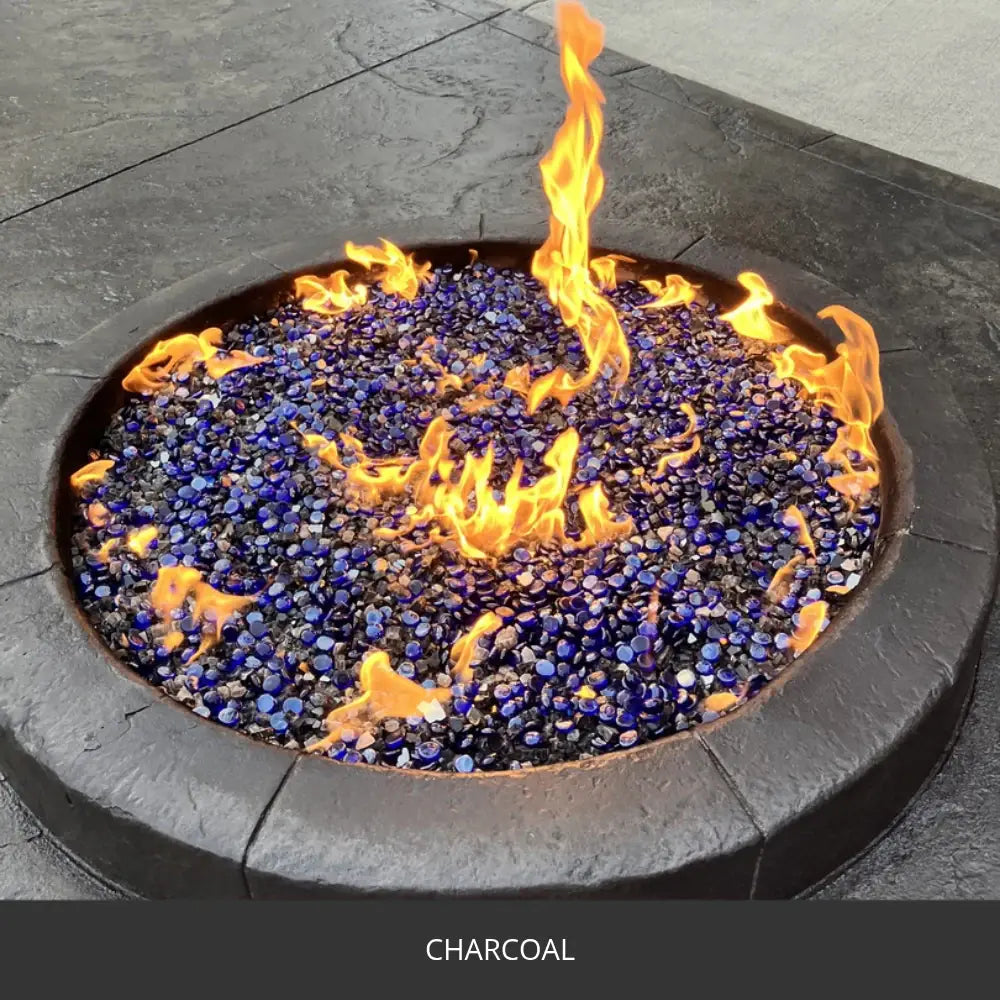 Close view of a gas fire pit ring set in sealed concrete, EasyTint™ Tinted Concrete Sealer in 506 Charcoal