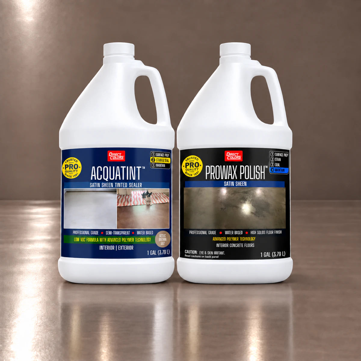 AcquaTint™ PRO Colored Sealer in 502 Aztec Brown with ProWax Polish™ Satin, 1 gallon 2-step kit