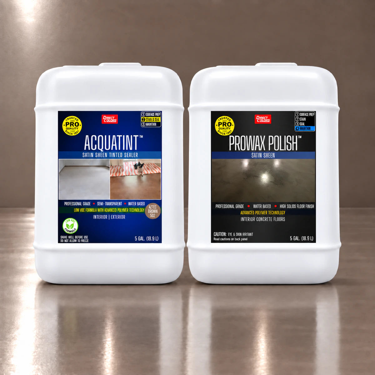 AcquaTint™ PRO Colored Sealer in 502 Aztec Brown with ProWax Polish™ Satin, 5 gallon 2-step kit