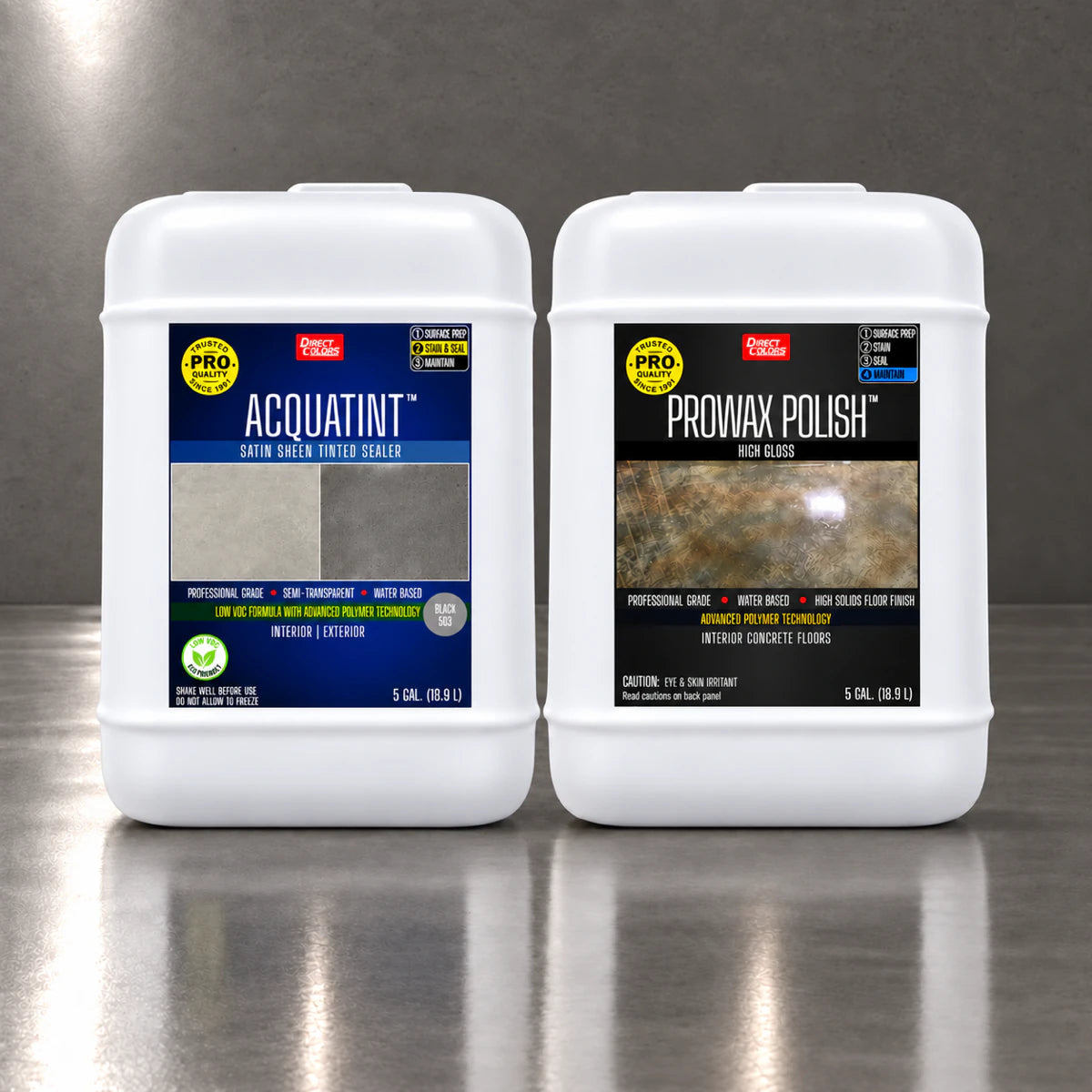 AcquaTint™ PRO Colored Sealer in 503 Black with ProWax Polish™ High Gloss, 5 gallon 2-step kit