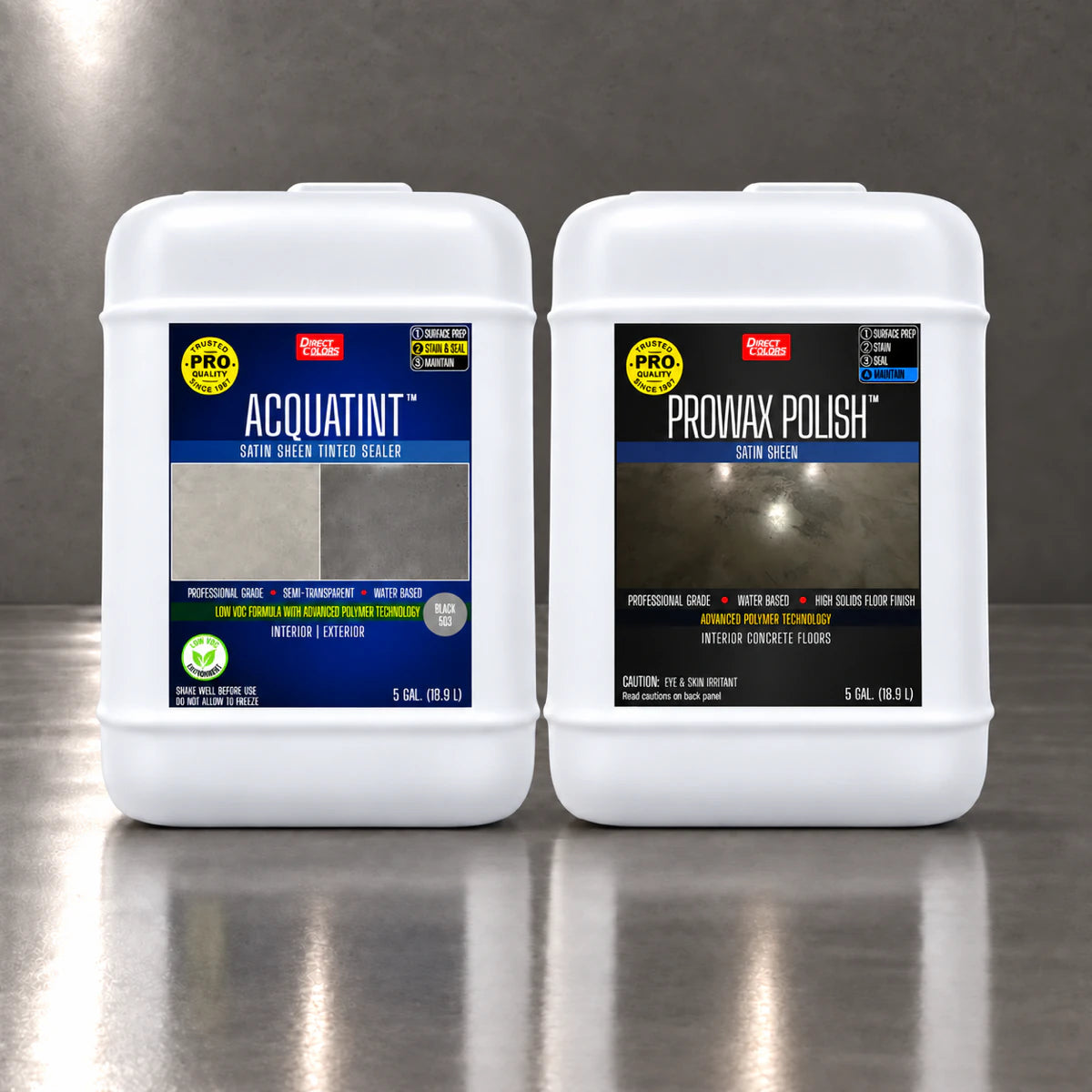 AcquaTint™ PRO Colored Sealer in 503 Black with ProWax Polish™ Satin, 5 gallon 2-step kit