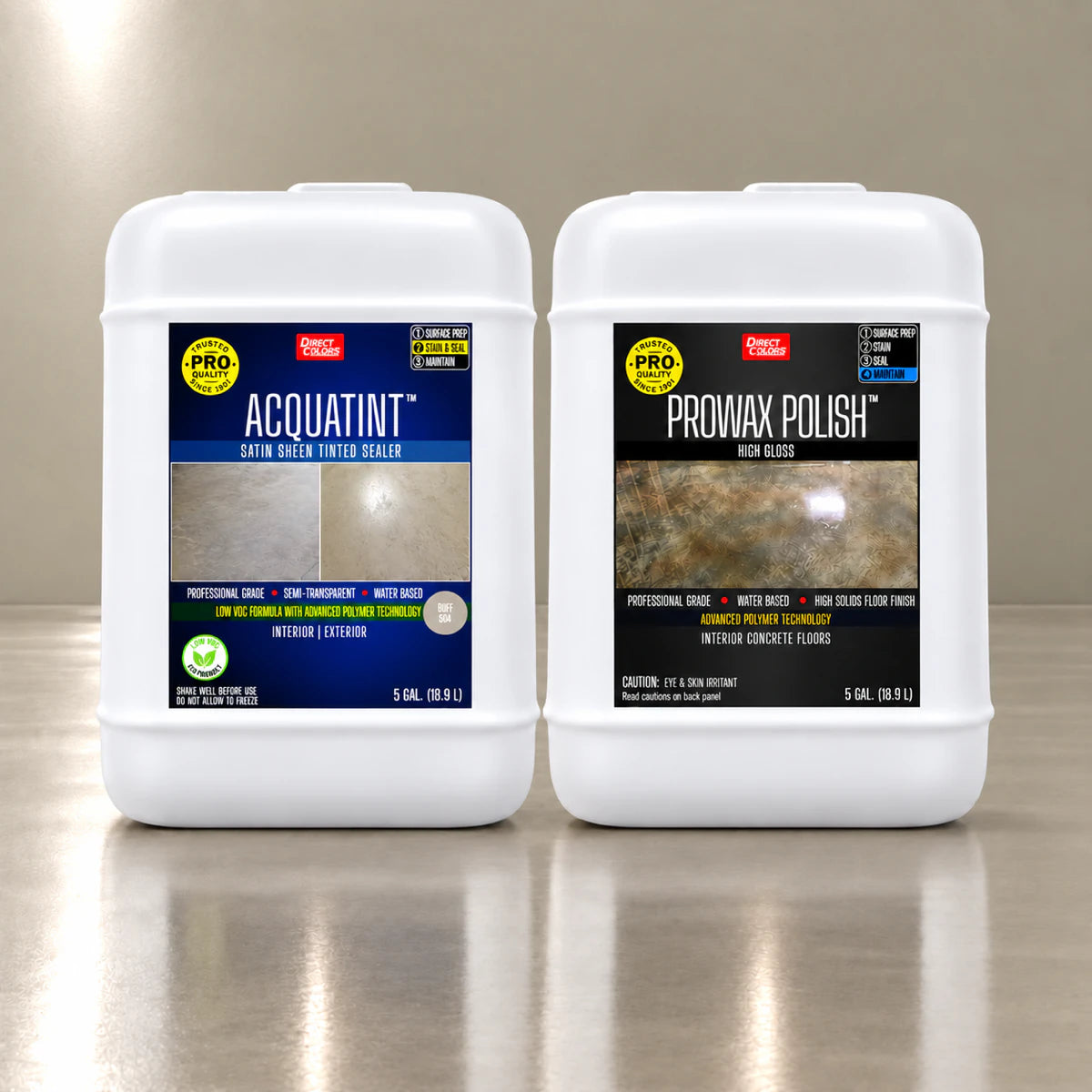 AcquaTint™ PRO Colored Sealer in 504 Buff with ProWax Polish™ High Gloss, 5 gallon 2-step kit