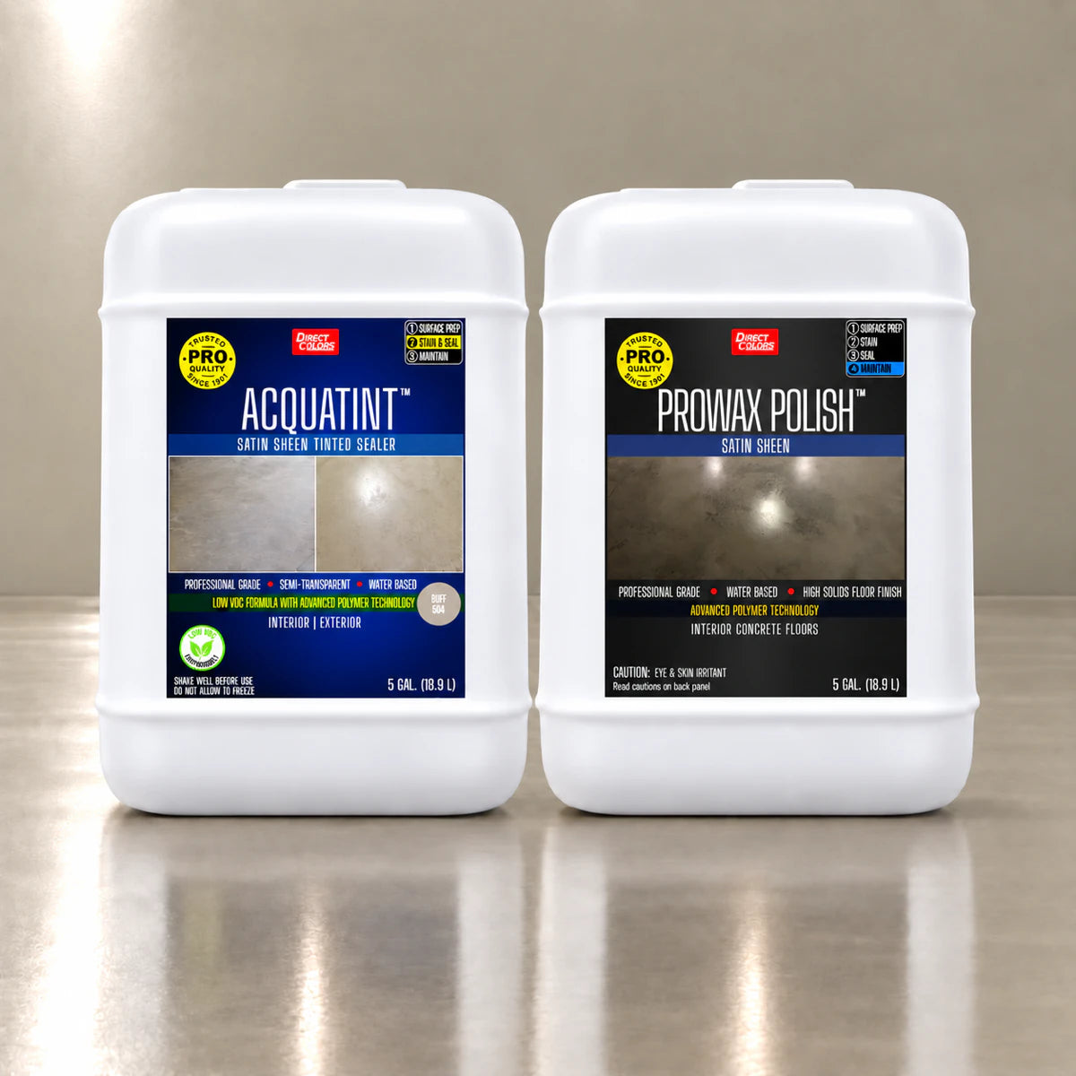 AcquaTint™ PRO Colored Sealer in 504 Buff with ProWax Polish™ Satin, 5 gallon 2-step kit