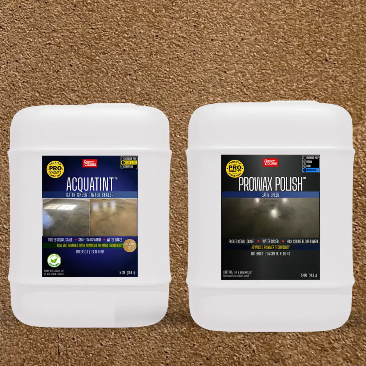 AcquaTint™ PRO Colored Sealer in 505 Cafe Royale with ProWax Polish™ Satin, 5 gallon 2-step kit
