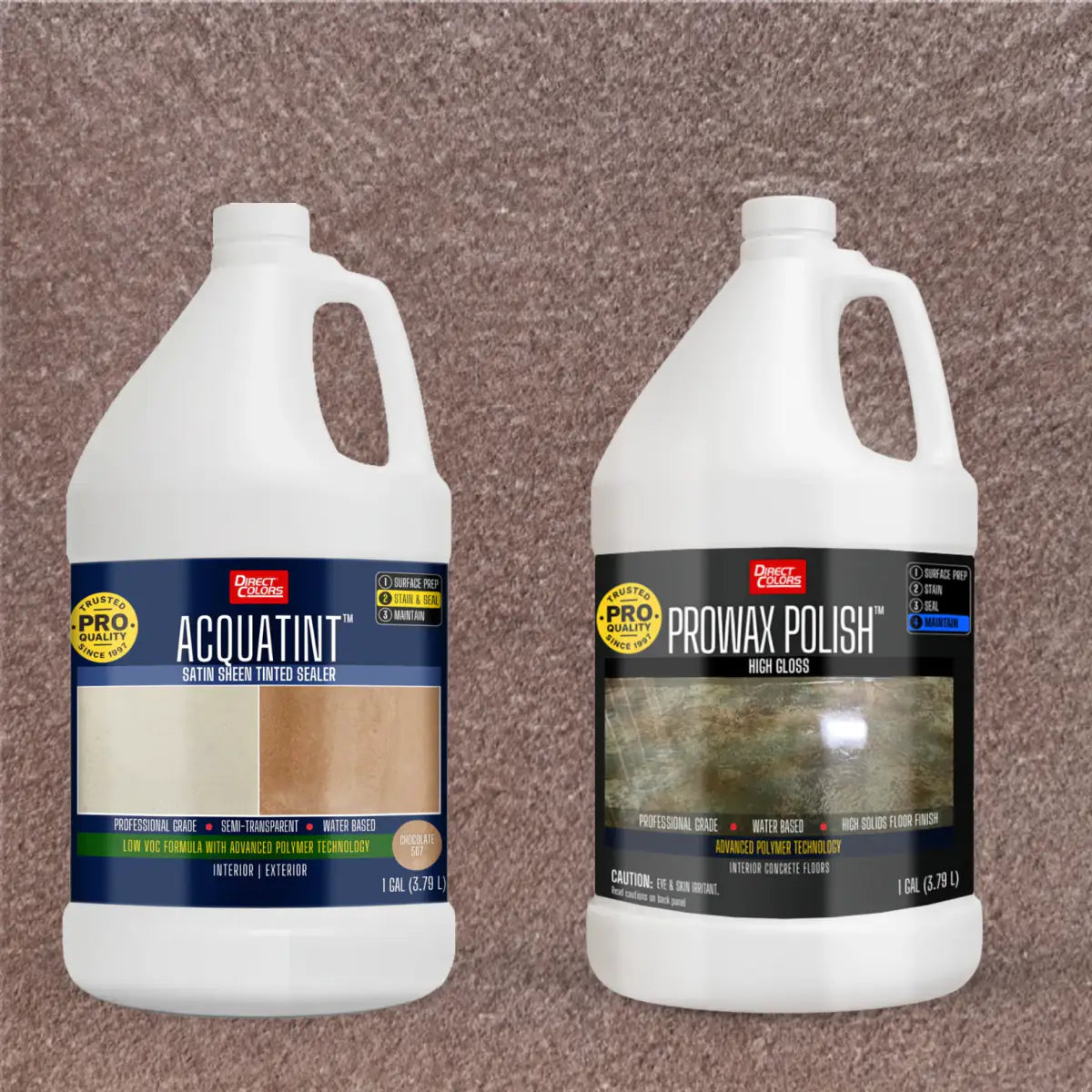AcquaTint™ PRO Colored Sealer in 507 Chocolate with ProWax Polish™ High Gloss, 1 gallon 2-step kit