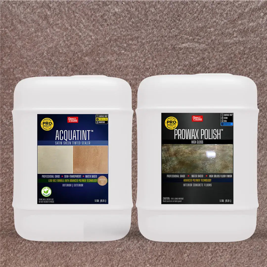 AcquaTint™ PRO Colored Sealer in 507 Chocolate with ProWax Polish™ High Gloss, 5 gallon 2-step kit