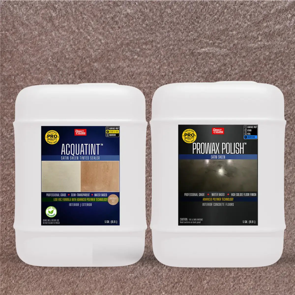 AcquaTint™ PRO Colored Sealer in 507 Chocolate with ProWax Polish™ Satin, 5 gallon 2-step kit