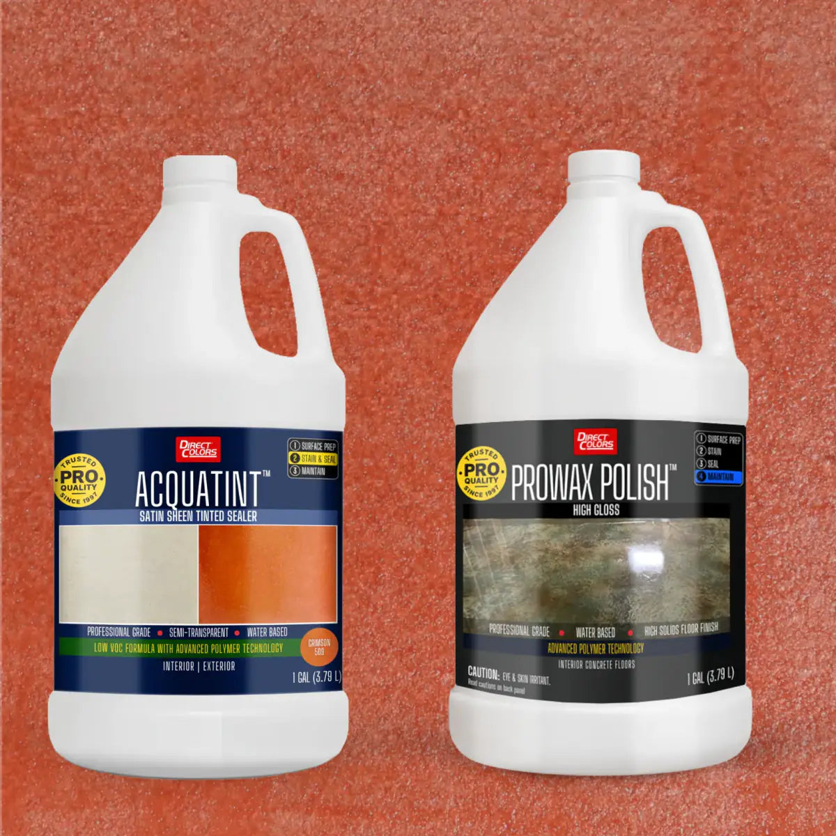 AcquaTint™ PRO Colored Sealer in 509 Crimson with ProWax Polish™ High Gloss, 1 gallon 2-step kit