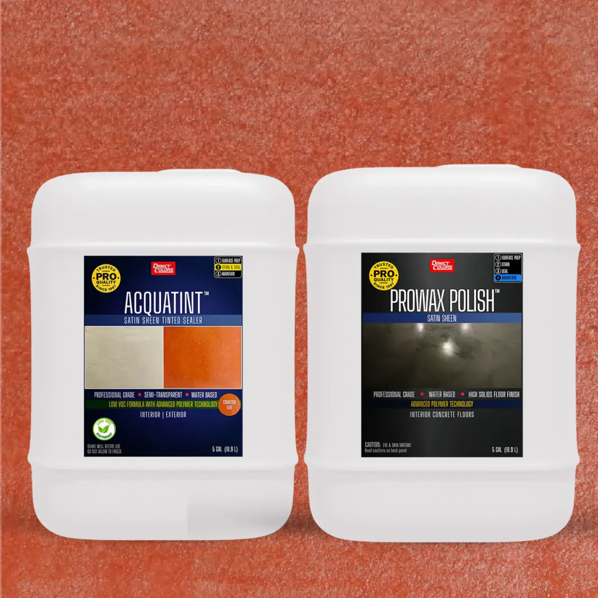 AcquaTint™ PRO Colored Sealer in 509 Crimson with ProWax Polish™ Satin, 5 gallon 2-step kit