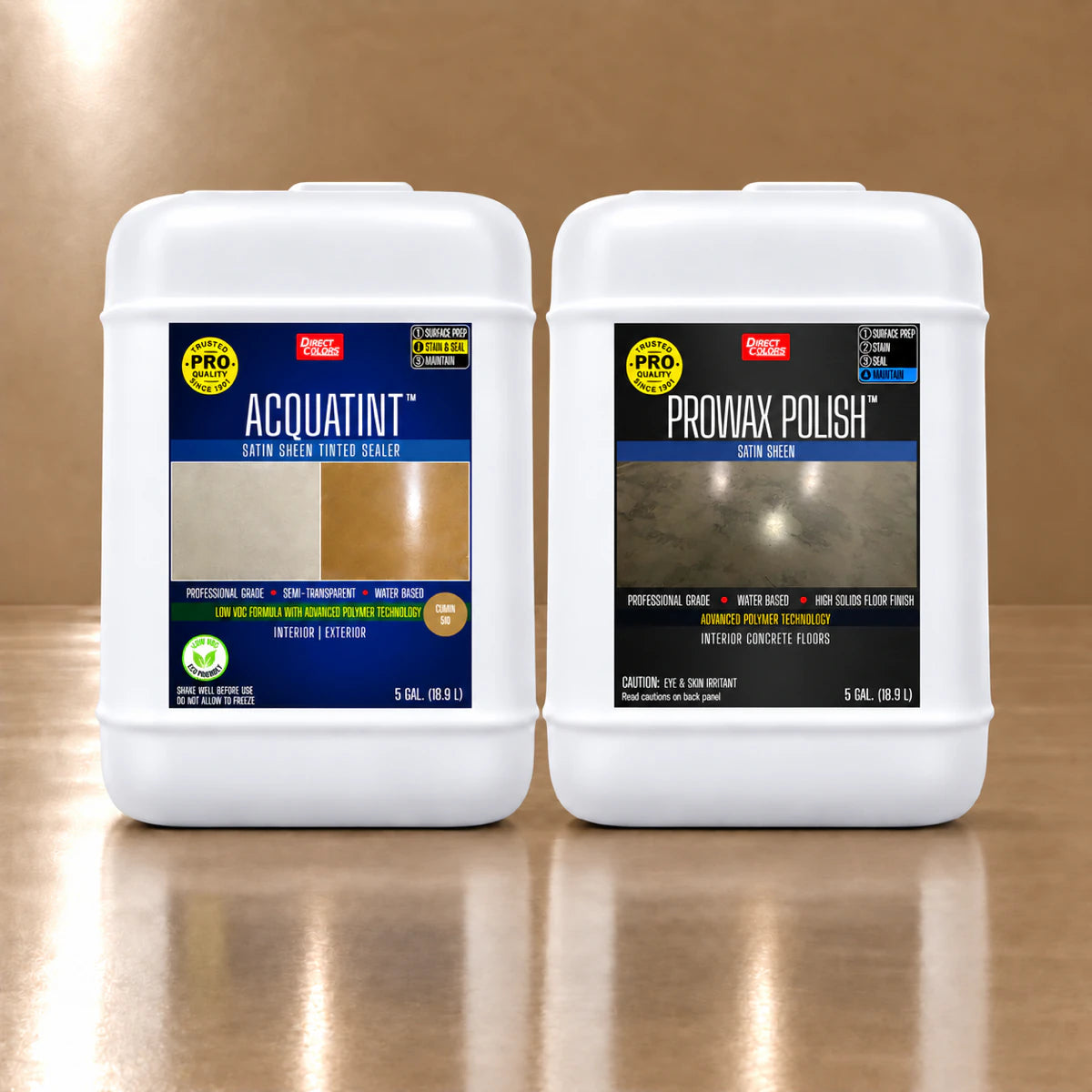 AcquaTint™ PRO Colored Sealer in 510 Cumin with ProWax Polish™ Satin, 5 gallon 2-step kit