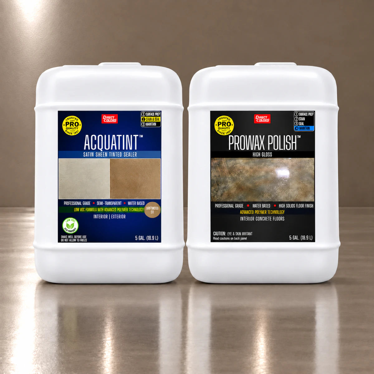 AcquaTint™ PRO Colored Sealer in 511 Driftwood with ProWax Polish™ High Gloss, 5 gallon 2-step kit