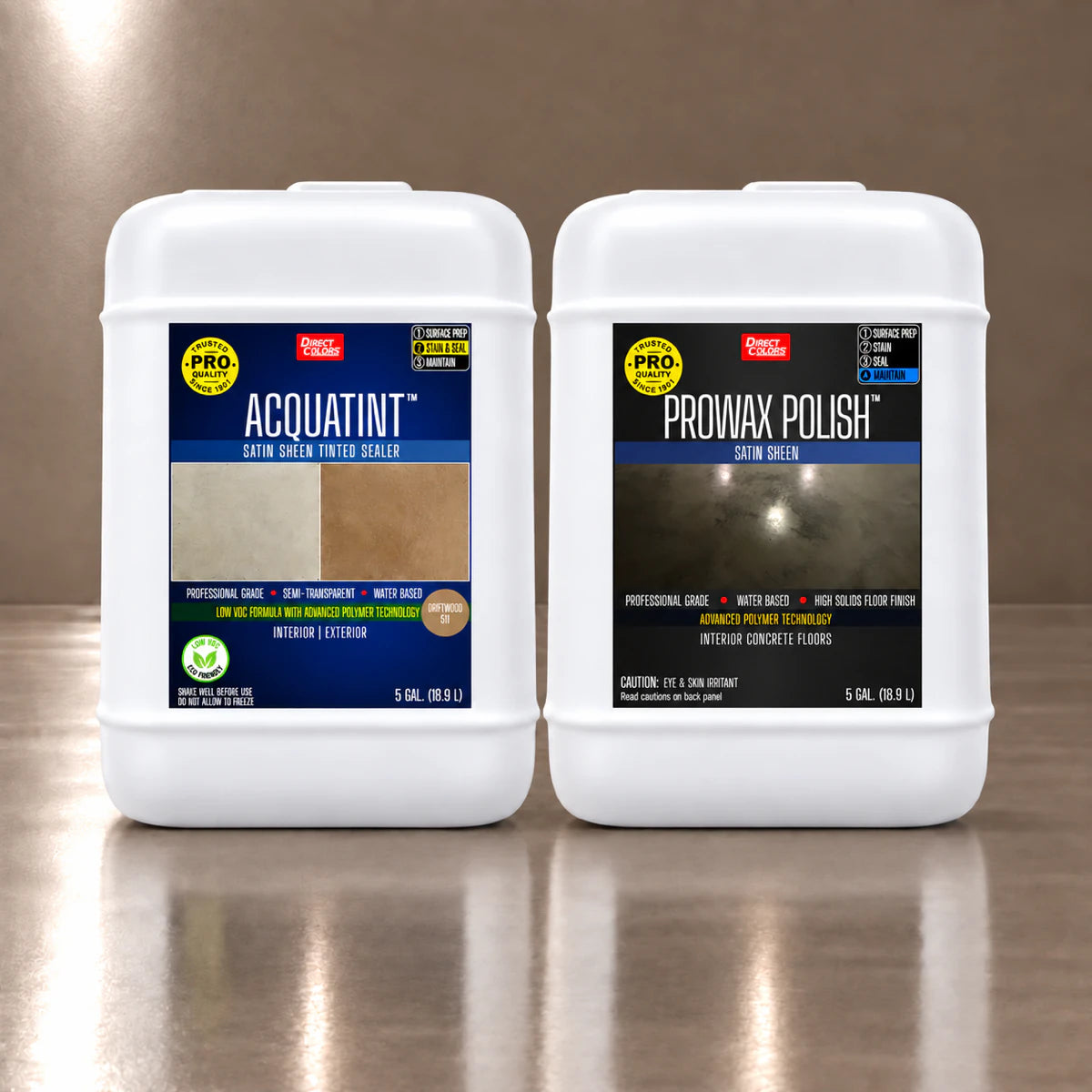 AcquaTint™ PRO Colored Sealer in 511 Driftwood with ProWax Polish™ Satin, 5 gallon 2-step kit