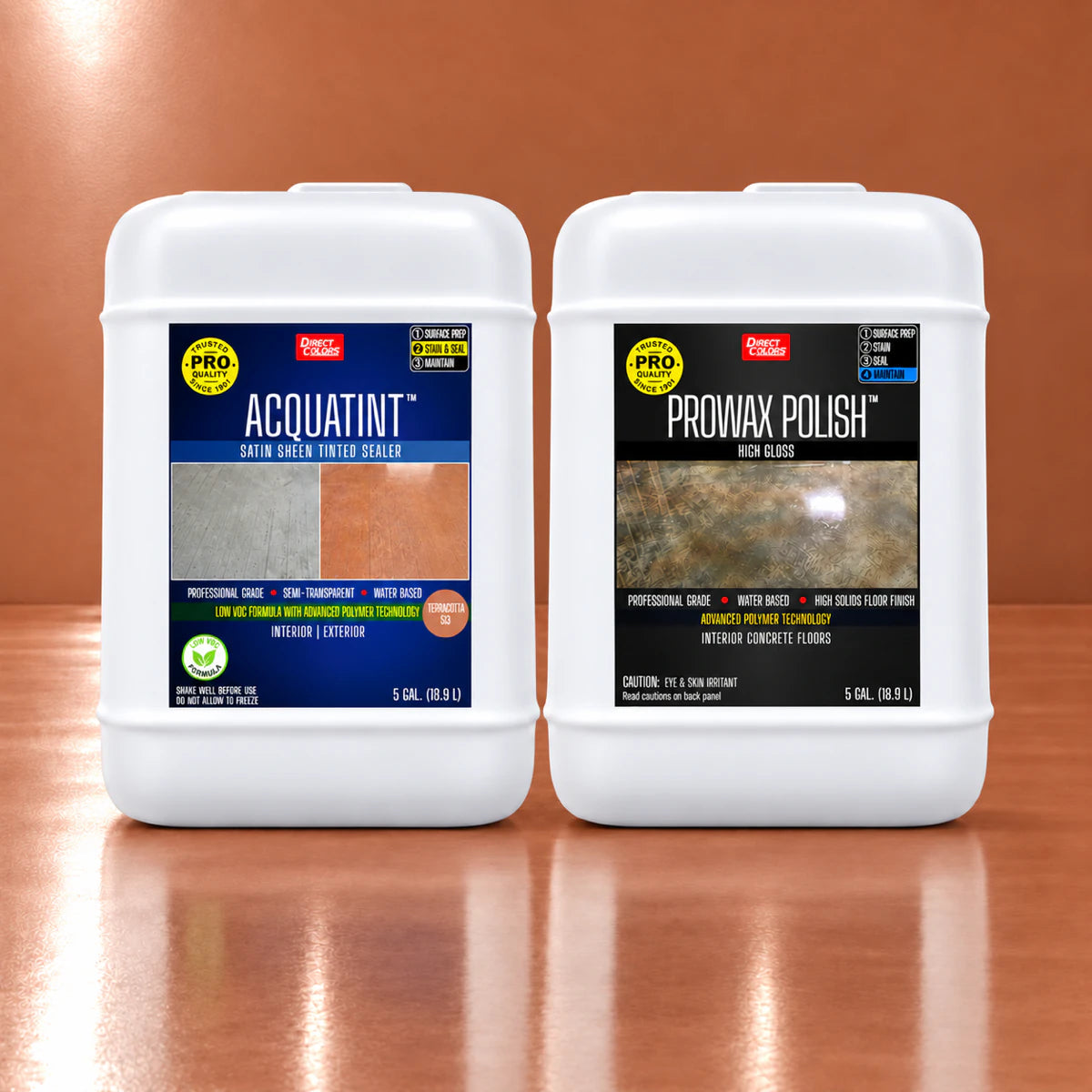 AcquaTint™ PRO Colored Sealer in 513 Terracotta with ProWax Polish™ High Gloss, 5 gallon 2-step kit