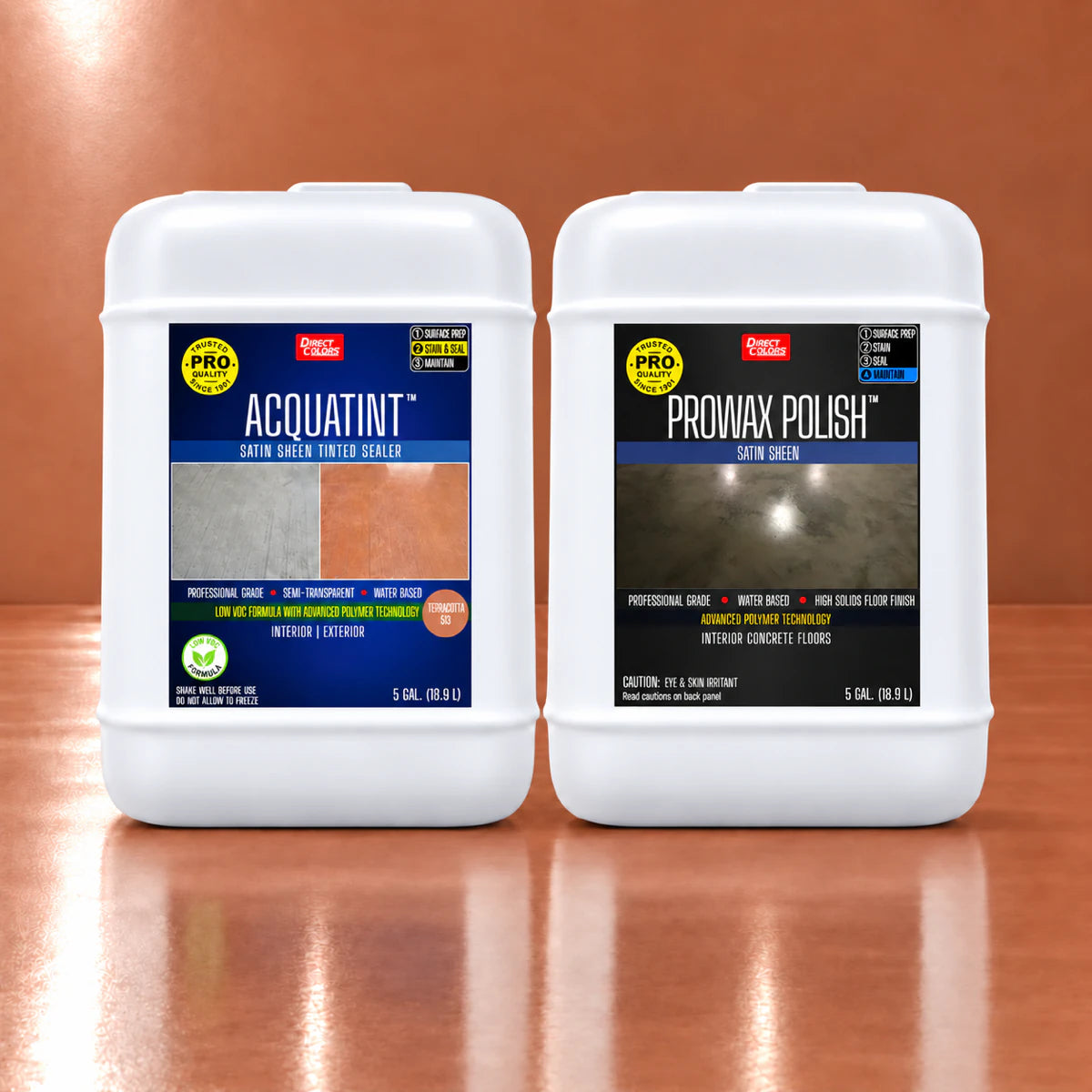 AcquaTint™ PRO Colored Sealer in 513 Terracotta with ProWax Polish™ Satin, 5 gallon 2-step kit