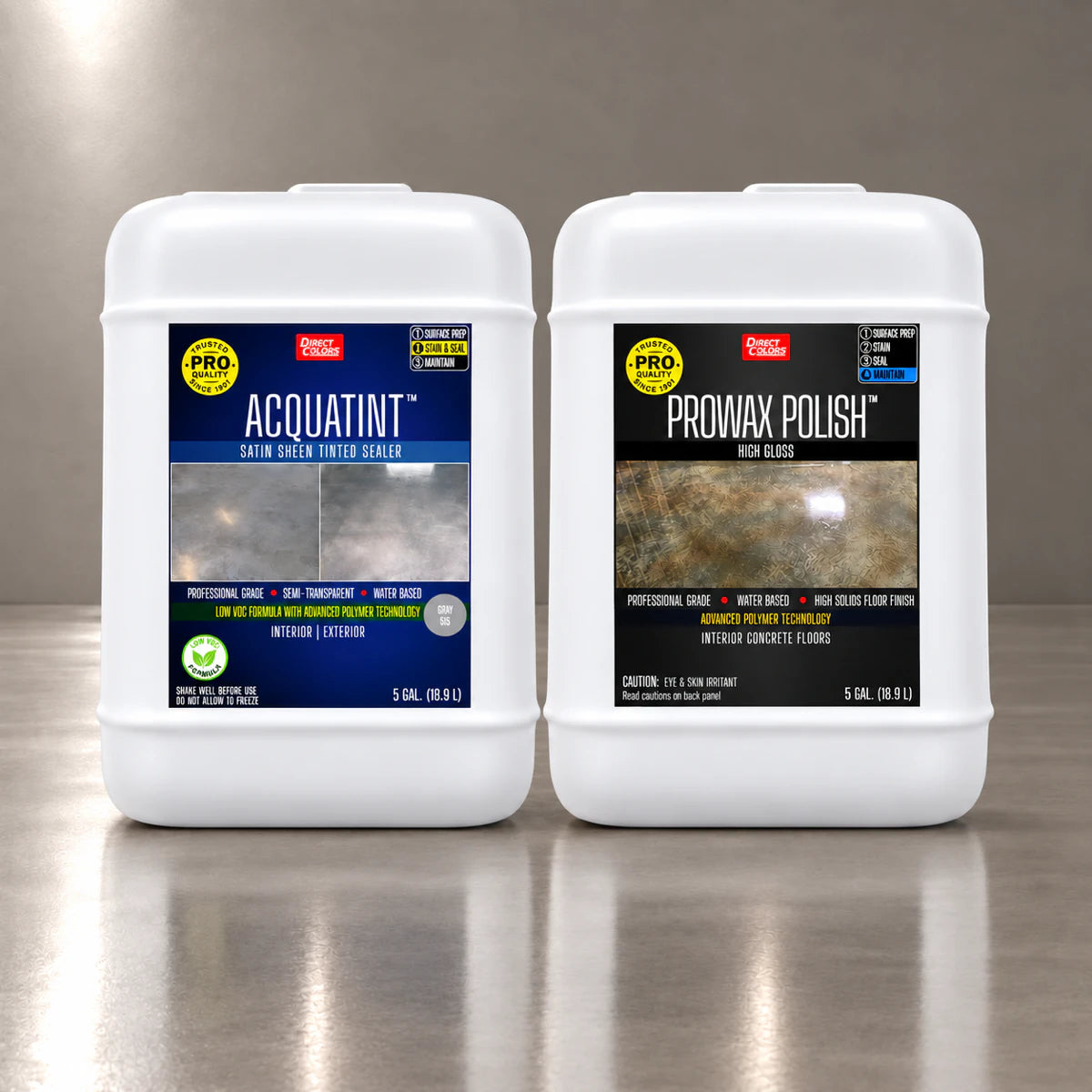 AcquaTint™ PRO Colored Sealer in 515 Gray with ProWax Polish™ High Gloss, 5 gallon 2-step kit