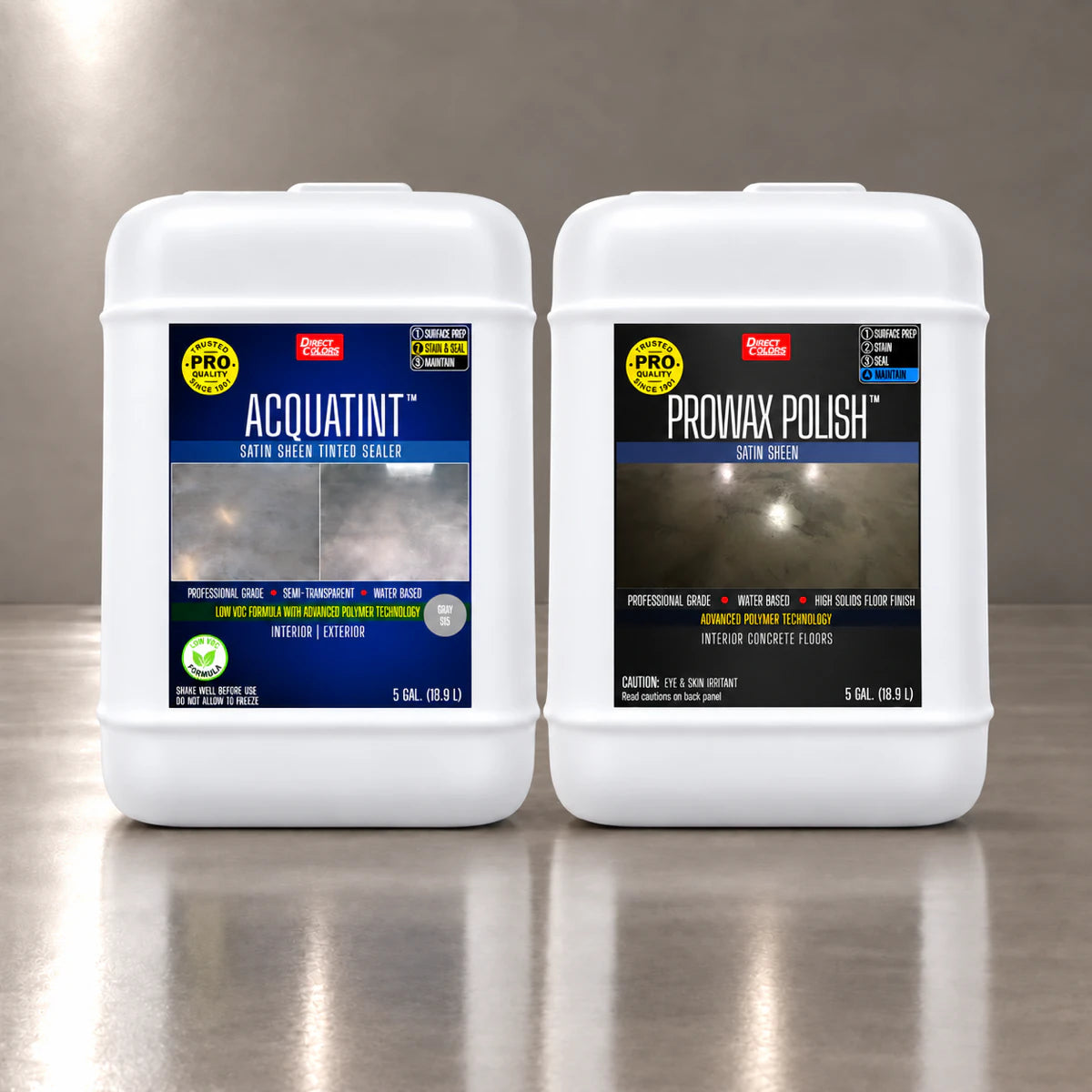 AcquaTint™ PRO Colored Sealer in 515 Gray with ProWax Polish™ Satin, 5 gallon 2-step kit