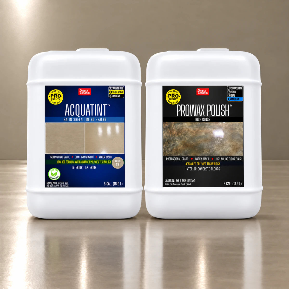 AcquaTint™ PRO Colored Sealer in 516 Khaki with ProWax Polish™ High Gloss, 5 gallon 2-step kit