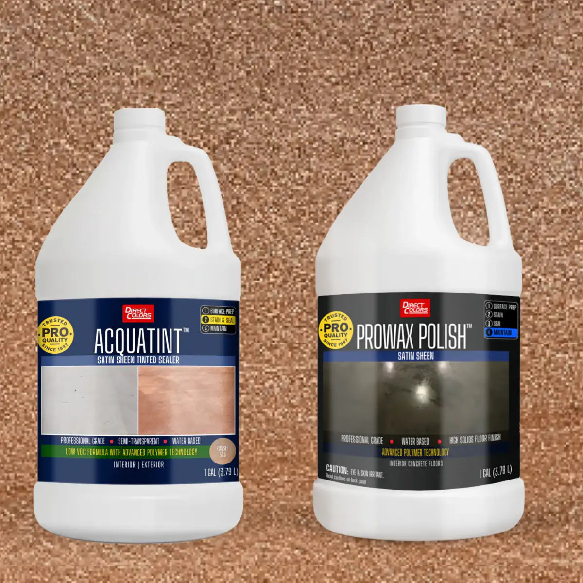 AcquaTint™ PRO Colored Sealer in 523 Russet with ProWax Polish™ Satin, 1 gallon 2-step kit