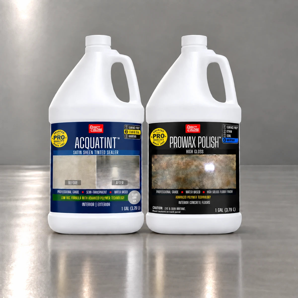 AcquaTint™ PRO Colored Sealer in 524 Silver Gray with ProWax Polish™ High Gloss, 1 gallon 2-step kit