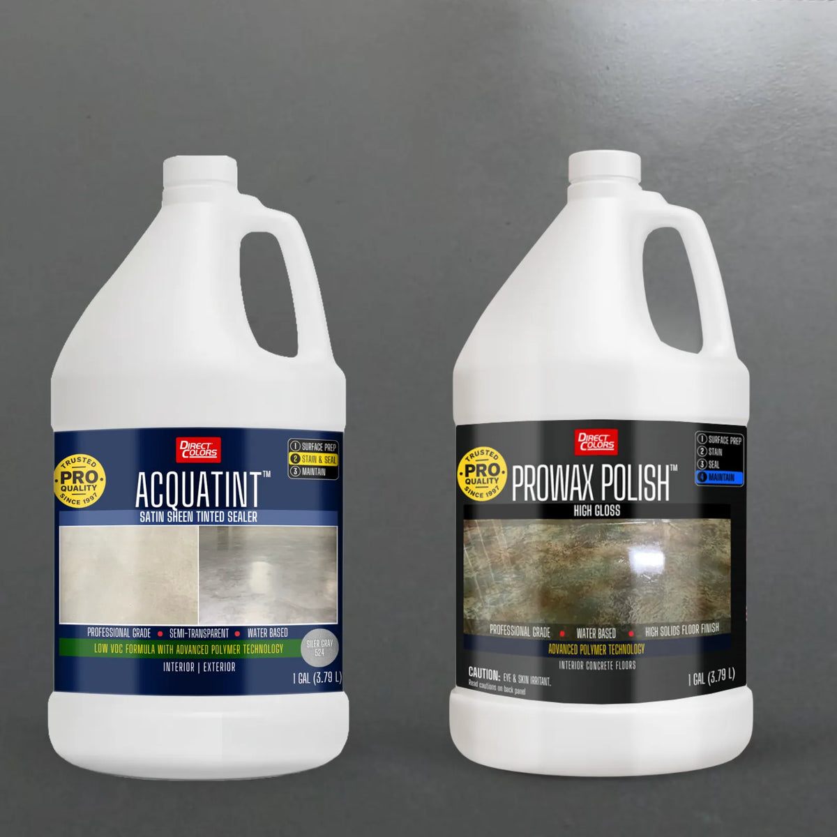 AcquaTint™ PRO Colored Sealer in 524 Silver Gray with ProWax Polish™ High Gloss, 1 gallon 2-step kit