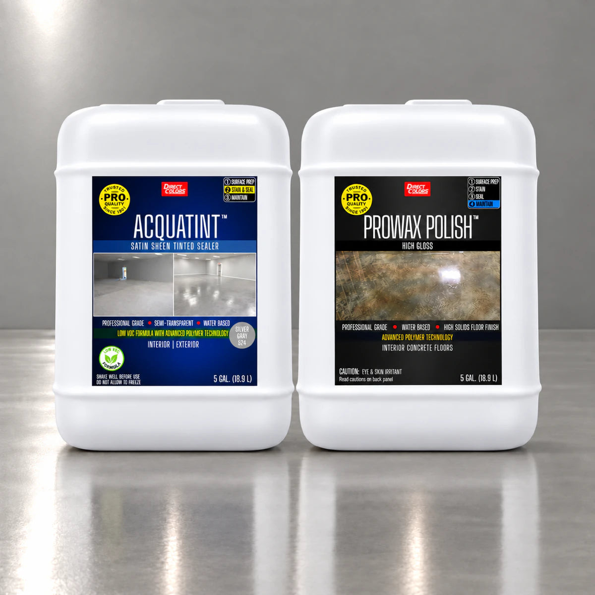 AcquaTint™ PRO Colored Sealer in 524 Silver Gray with ProWax Polish™ High Gloss, 5 gallon 2-step kit
